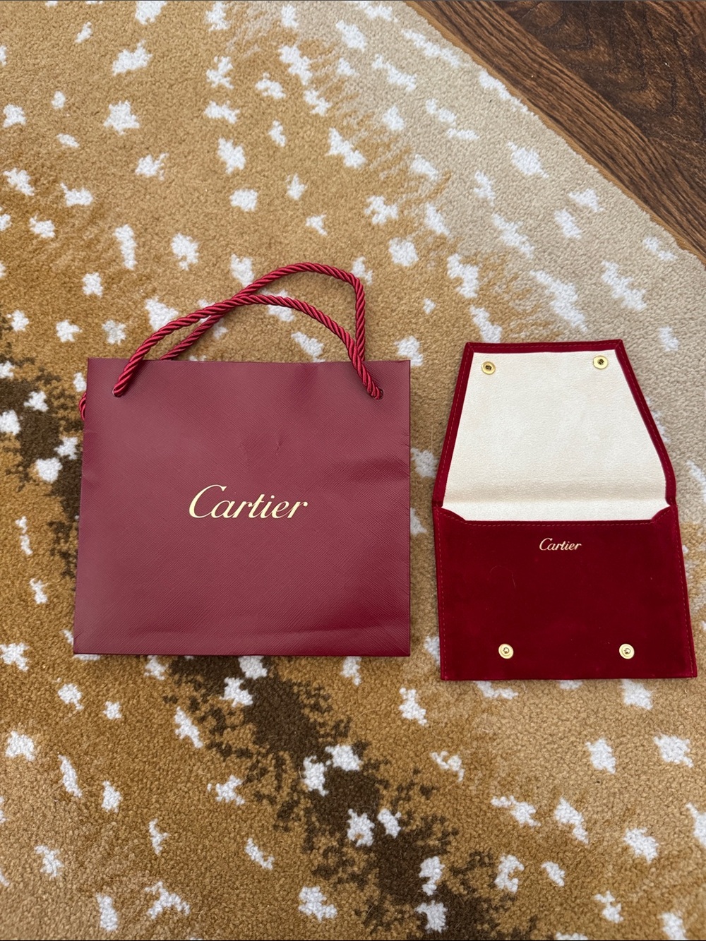 Cartier Burgundy Jewelry Pouch & Gift Bag Set